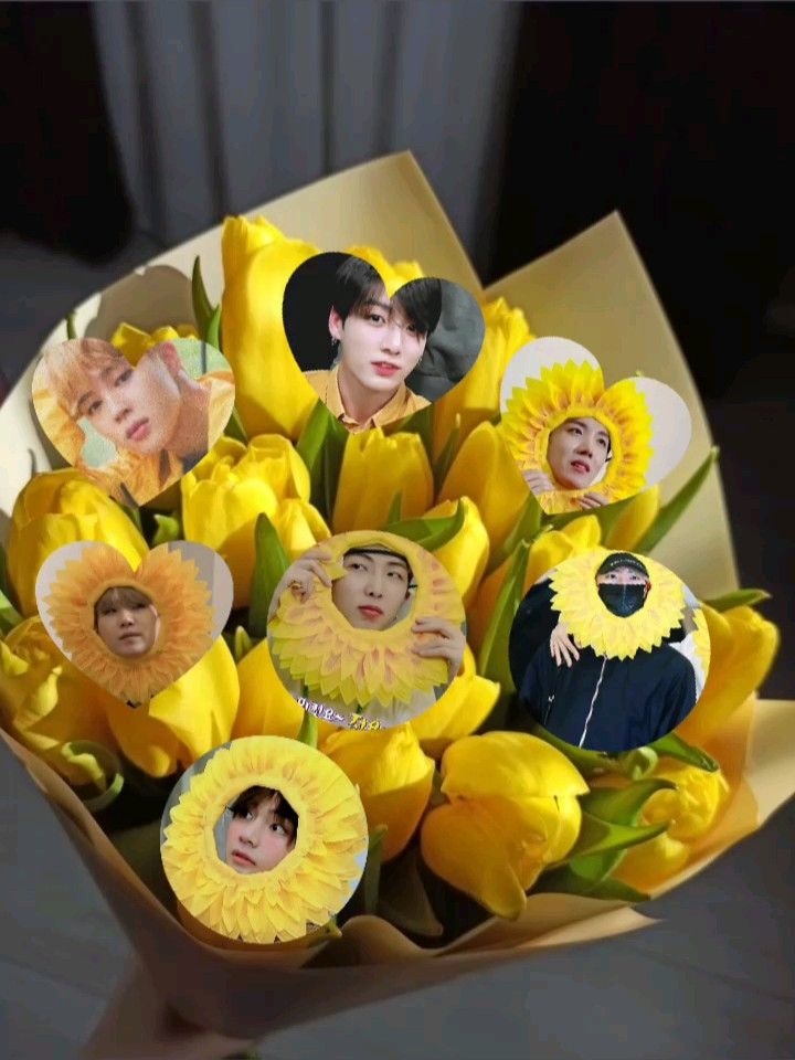 Flores amarillas con BTS